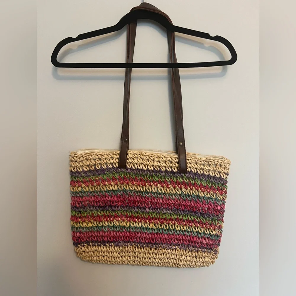 Vintage Multicolor Rainbow Woven Tote‎ Bag